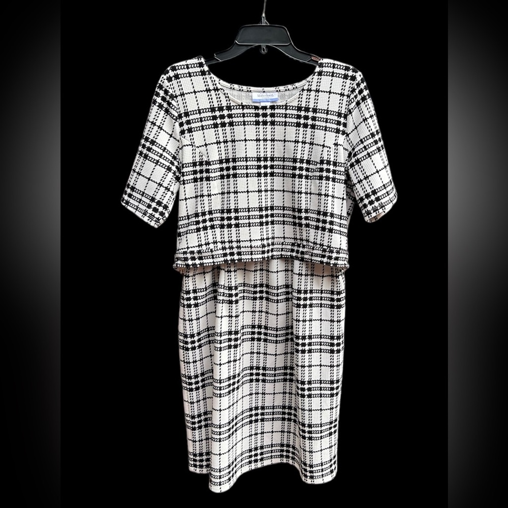 Motherhood Maternity Nursing Dress, Black and White Plaid, Size L